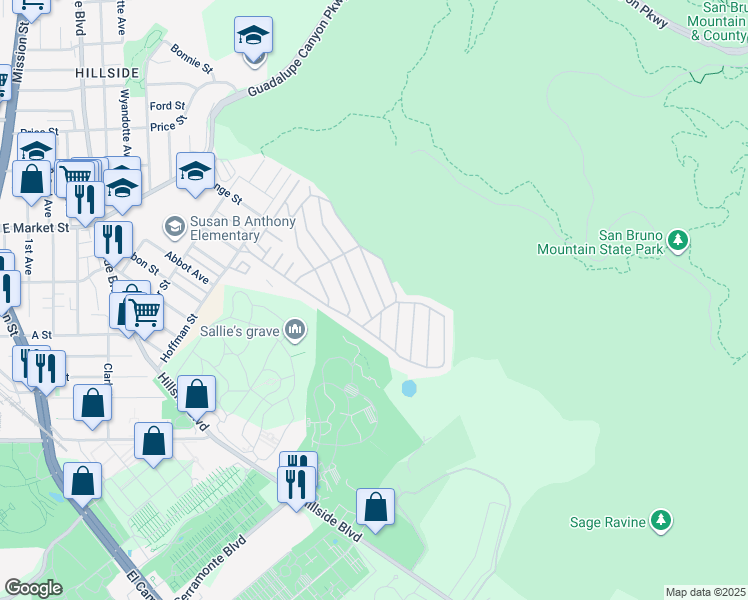 map of restaurants, bars, coffee shops, grocery stores, and more near 29 Seashore Drive in Daly City
