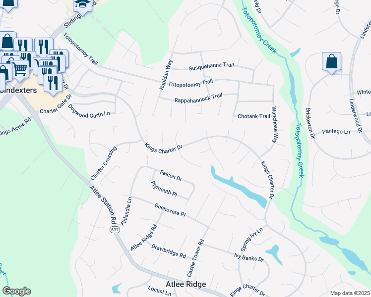 map of restaurants, bars, coffee shops, grocery stores, and more near 9333 Kings Charter Drive in Mechanicsville