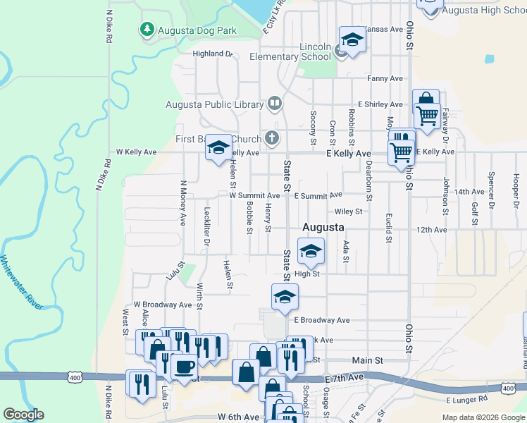 map of restaurants, bars, coffee shops, grocery stores, and more near 1226 Bobbie Street in Augusta