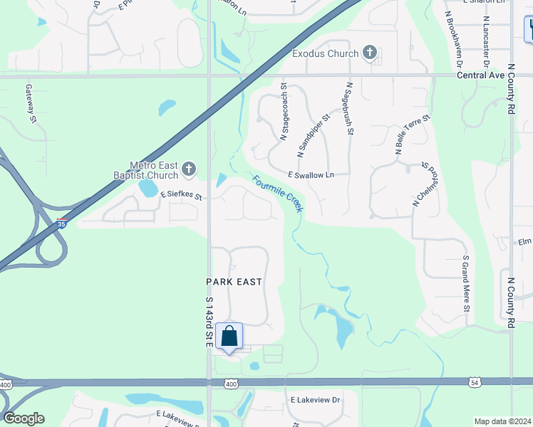 map of restaurants, bars, coffee shops, grocery stores, and more near 14815 East Siefkes Street in Wichita