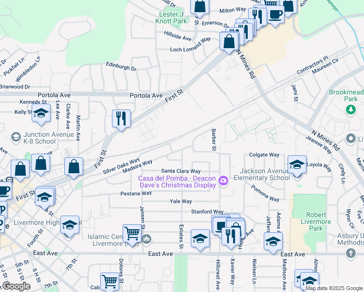 map of restaurants, bars, coffee shops, grocery stores, and more near 3902 Madeira Way in Livermore