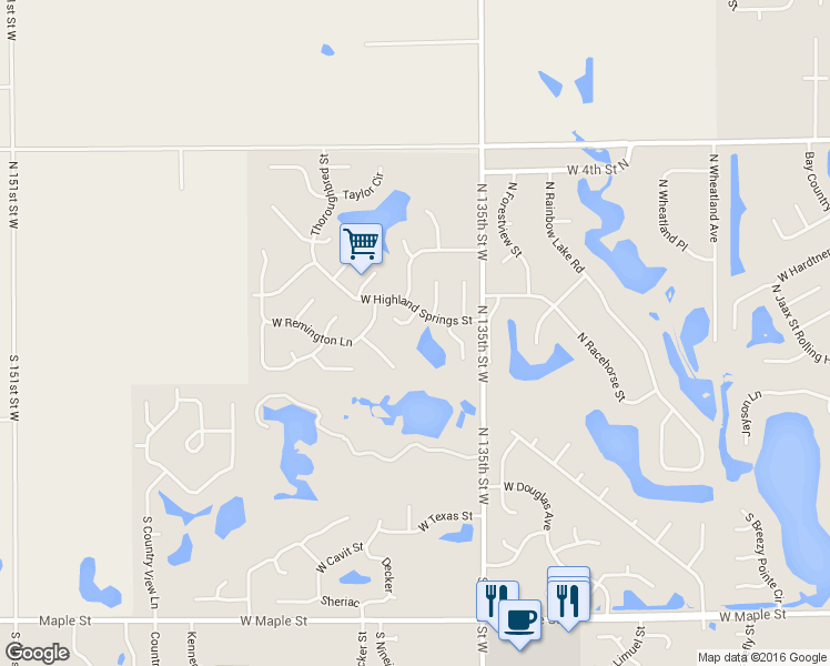 map of restaurants, bars, coffee shops, grocery stores, and more near 13707 West Highland Springs Court in Wichita