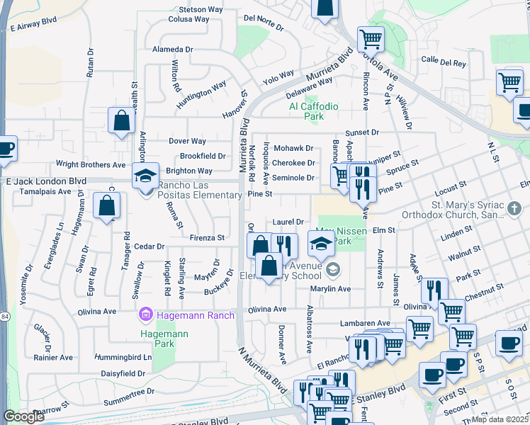 map of restaurants, bars, coffee shops, grocery stores, and more near 775 Partridge Common in Livermore