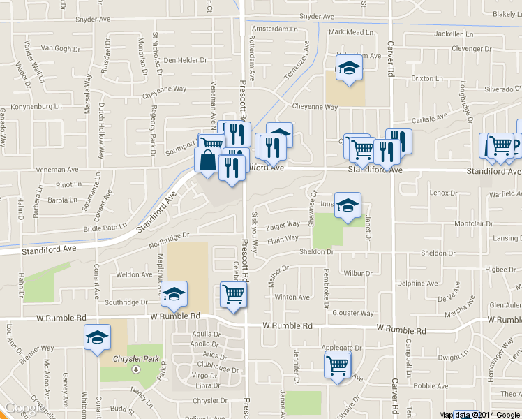 map of restaurants, bars, coffee shops, grocery stores, and more near 2052 Mendocino Way in Modesto