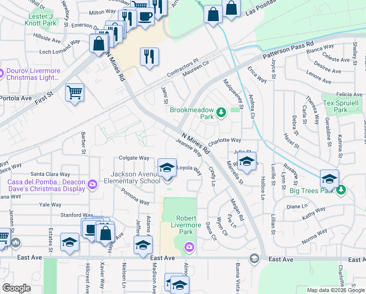 map of restaurants, bars, coffee shops, grocery stores, and more near 4587 Jeannie Court in Livermore