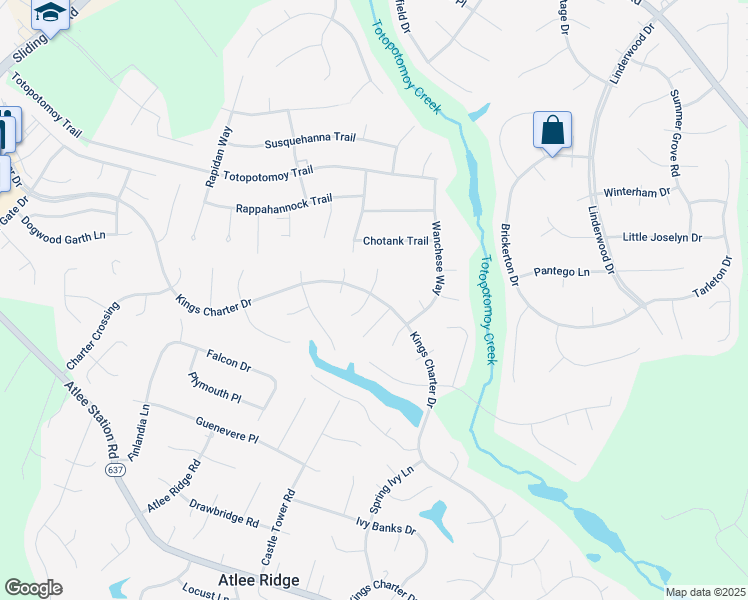 map of restaurants, bars, coffee shops, grocery stores, and more near 9257 Kings Charter Drive in Mechanicsville