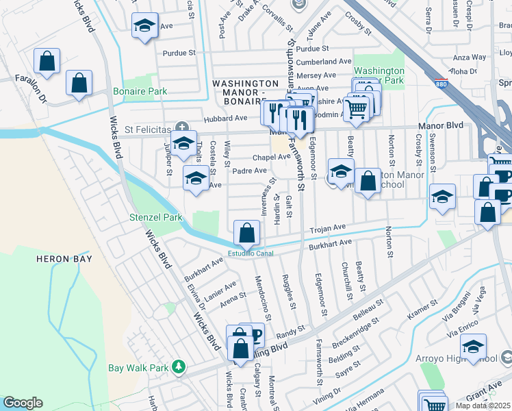 map of restaurants, bars, coffee shops, grocery stores, and more near 1419 Beacon Avenue in San Leandro