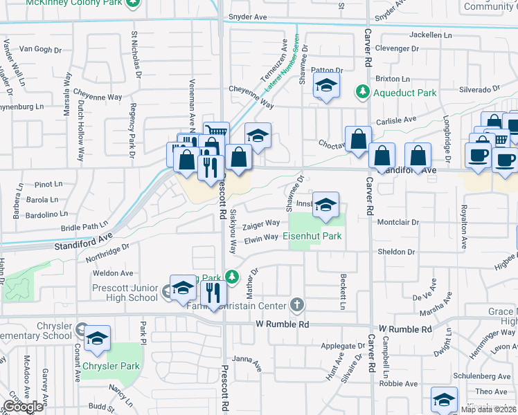 map of restaurants, bars, coffee shops, grocery stores, and more near 2028 Stracker Way in Modesto