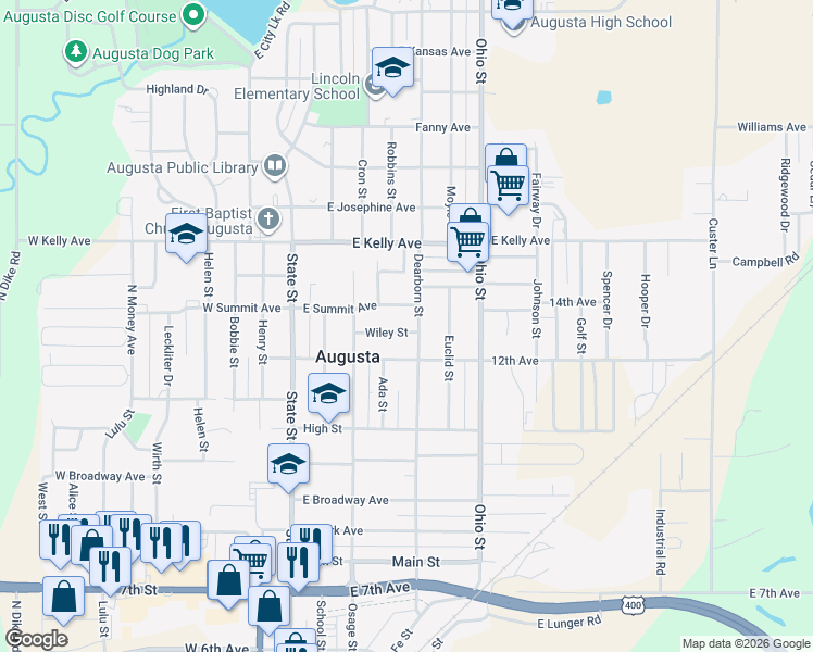 map of restaurants, bars, coffee shops, grocery stores, and more near 244 Wiley Street in Augusta