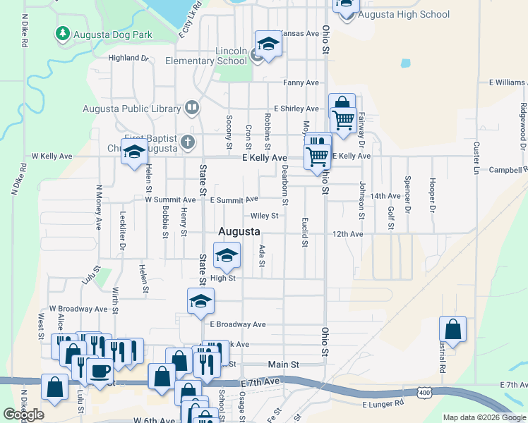 map of restaurants, bars, coffee shops, grocery stores, and more near 238 Wiley Street in Augusta