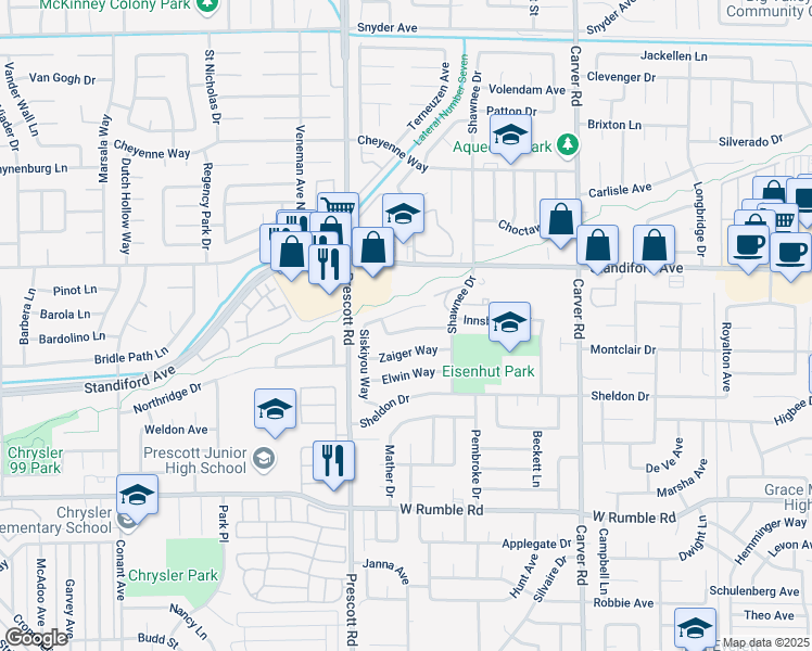 map of restaurants, bars, coffee shops, grocery stores, and more near 2028 Stracker Way in Modesto