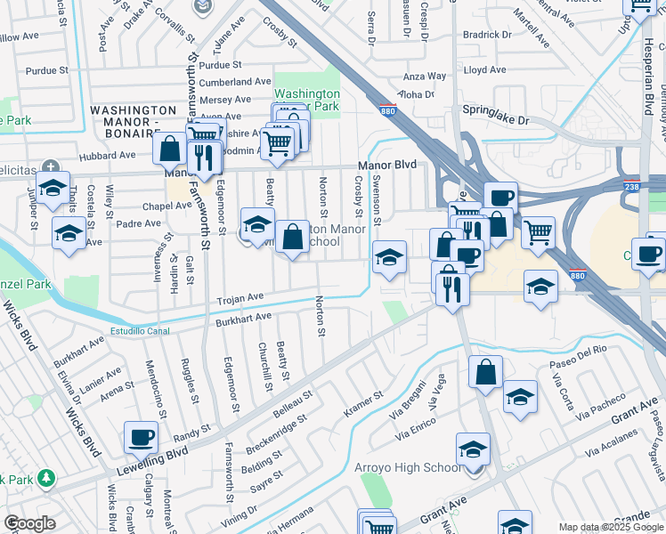 map of restaurants, bars, coffee shops, grocery stores, and more near 936 Fargo Avenue in San Leandro