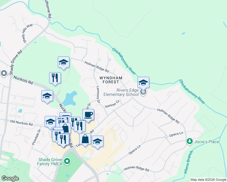 map of restaurants, bars, coffee shops, grocery stores, and more near 5021 Hickory Meadows Place in Glen Allen