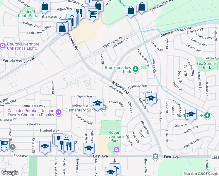 map of restaurants, bars, coffee shops, grocery stores, and more near 4587 Jeannie Court in Livermore