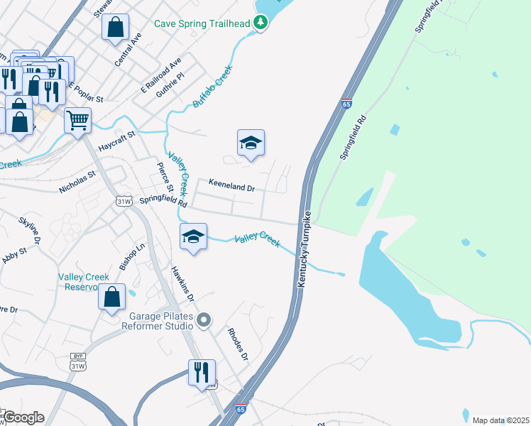 map of restaurants, bars, coffee shops, grocery stores, and more near 462 Springfield Road in Elizabethtown