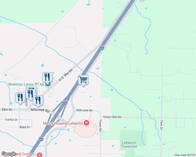 map of restaurants, bars, coffee shops, grocery stores, and more near 306 Highway Mm in Lebanon