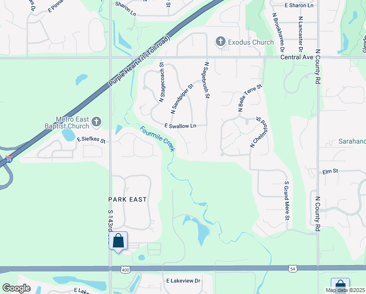 map of restaurants, bars, coffee shops, grocery stores, and more near 55 North Sandpiper Circle in Wichita