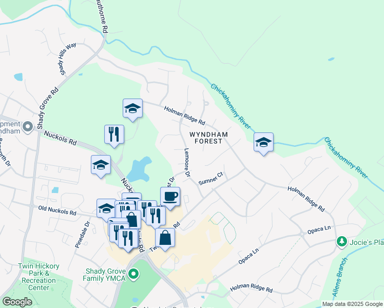map of restaurants, bars, coffee shops, grocery stores, and more near 5313 Lemoore Drive in Glen Allen