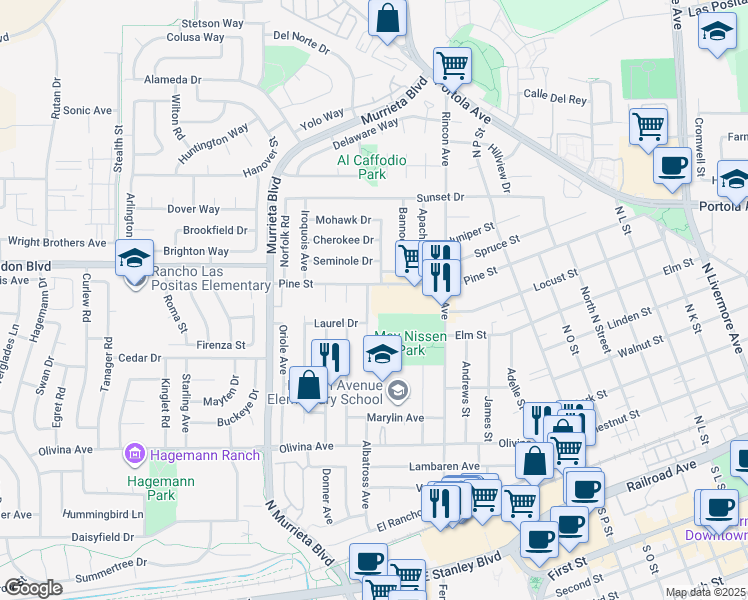 map of restaurants, bars, coffee shops, grocery stores, and more near 847 Crane Avenue in Livermore