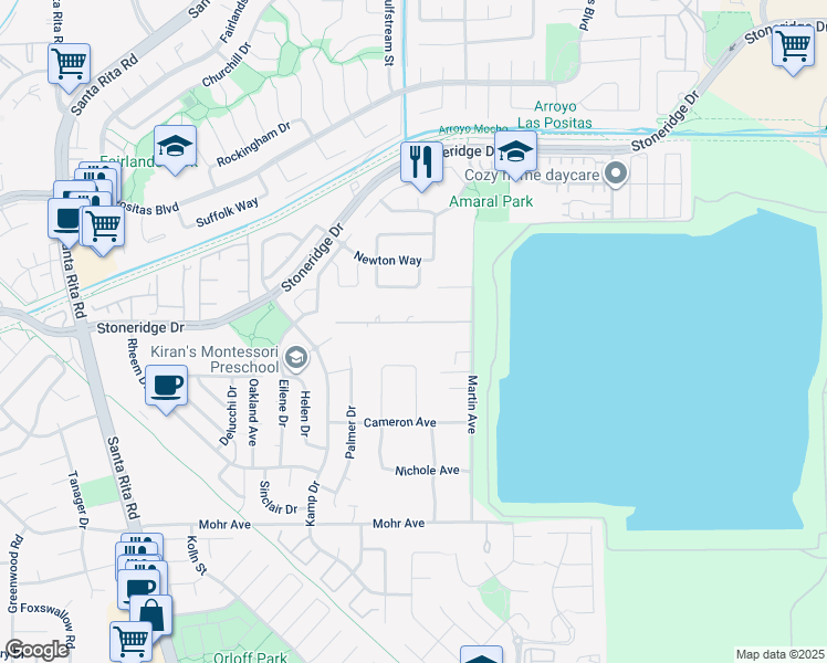 map of restaurants, bars, coffee shops, grocery stores, and more near 3737 Trenery Drive in Pleasanton