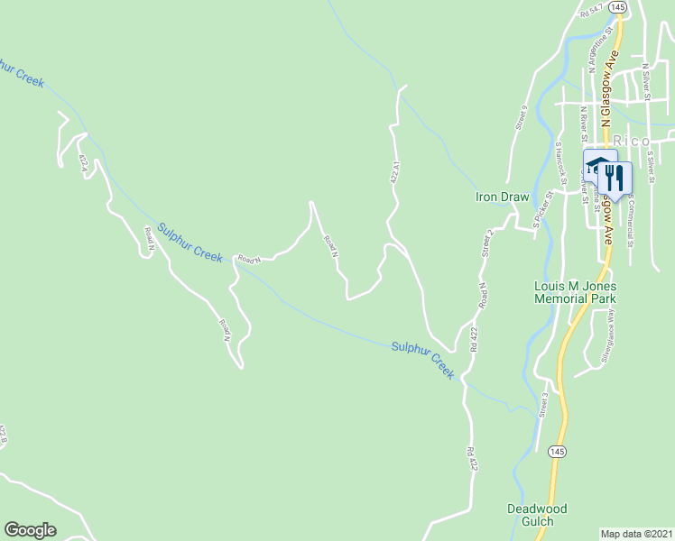 map of restaurants, bars, coffee shops, grocery stores, and more near Road North in Dolores County
