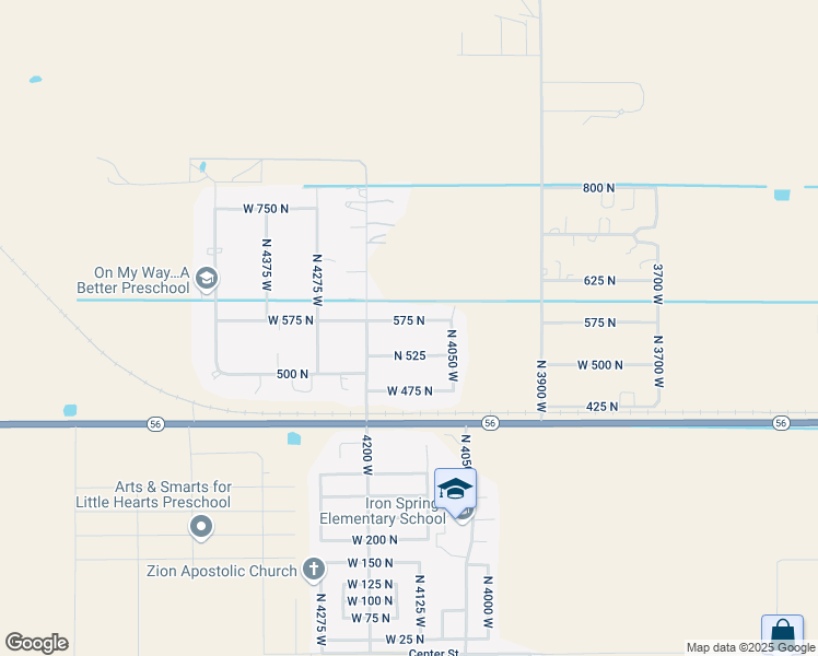map of restaurants, bars, coffee shops, grocery stores, and more near 4135 West 575 North in Cedar City