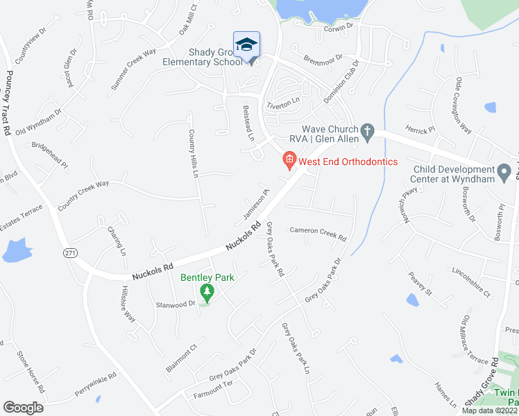 map of restaurants, bars, coffee shops, grocery stores, and more near 12137 Jamieson Place in Glen Allen
