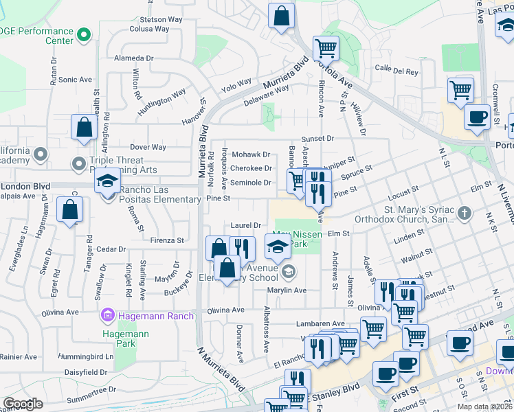 map of restaurants, bars, coffee shops, grocery stores, and more near 849 Dakota Court in Livermore