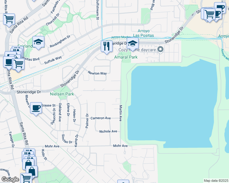 map of restaurants, bars, coffee shops, grocery stores, and more near 3707 Trenery Drive in Pleasanton