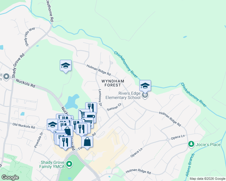 map of restaurants, bars, coffee shops, grocery stores, and more near 5021 Hickory Meadows Place in Glen Allen