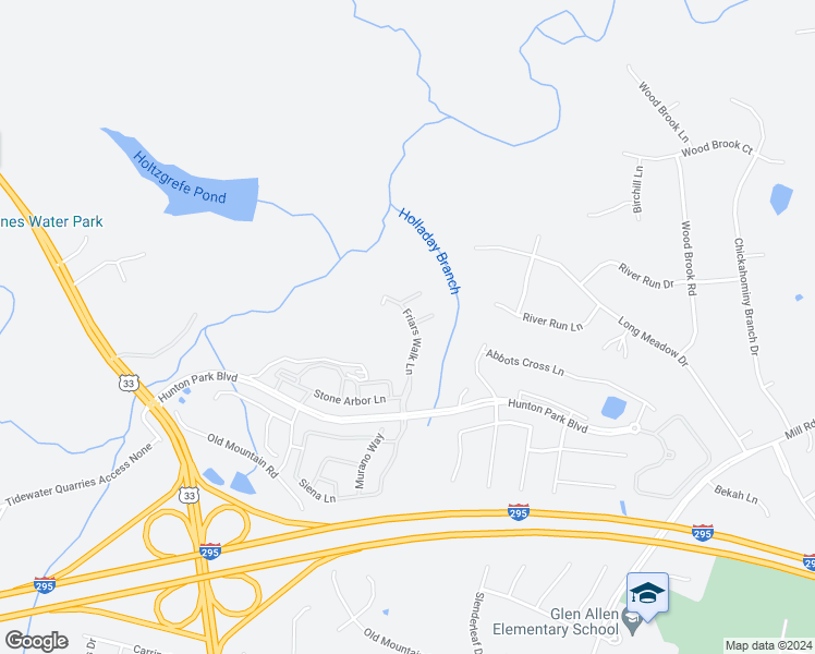 map of restaurants, bars, coffee shops, grocery stores, and more near 3203 Friars Walk Lane in Glen Allen