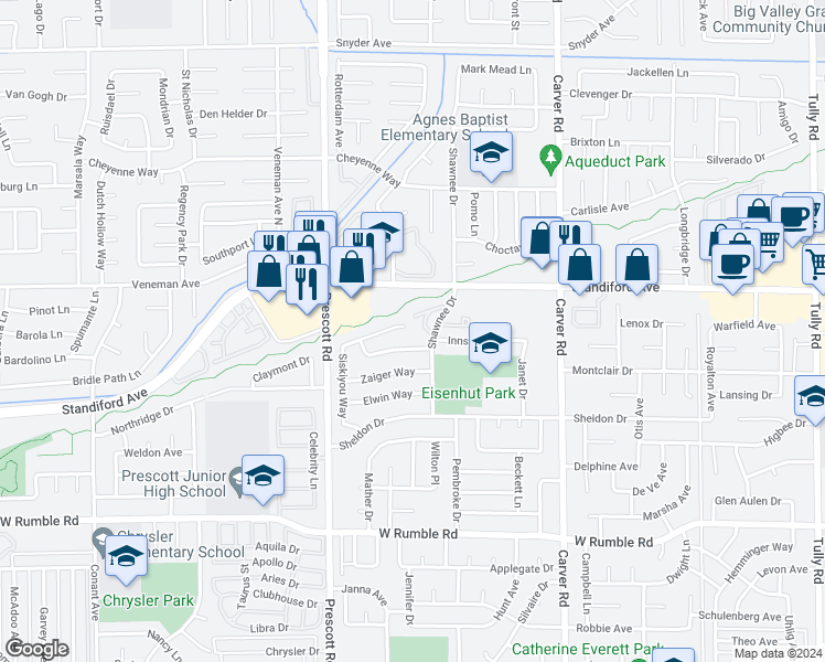 map of restaurants, bars, coffee shops, grocery stores, and more near 2000 Mendocino Way in Modesto