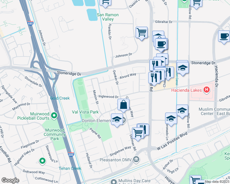map of restaurants, bars, coffee shops, grocery stores, and more near 4531 Harper Court in Pleasanton