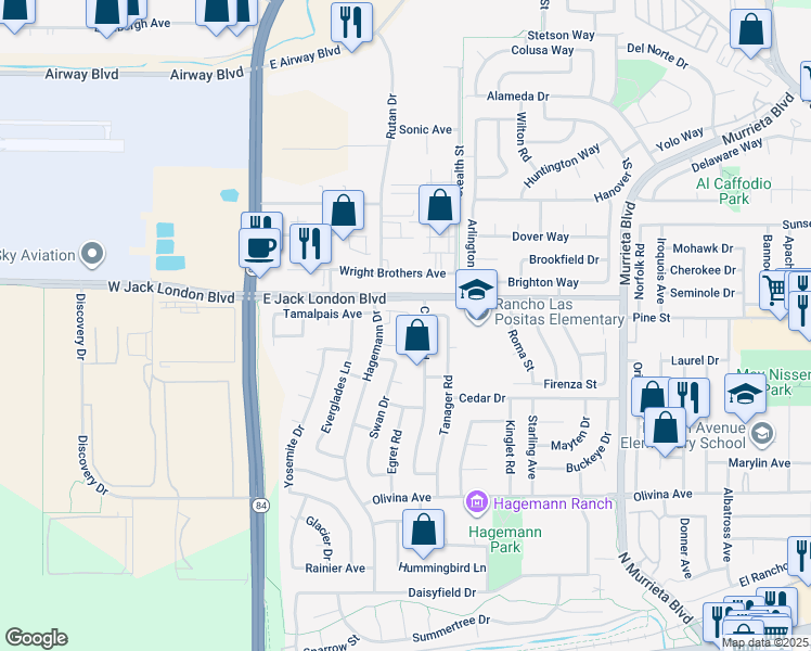 map of restaurants, bars, coffee shops, grocery stores, and more near 280 Garden Common in Livermore