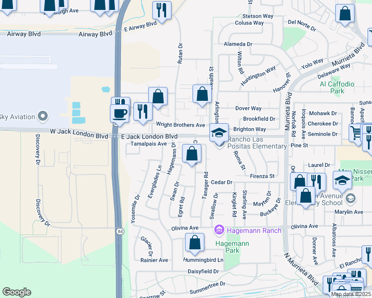 map of restaurants, bars, coffee shops, grocery stores, and more near 280 Garden Common in Livermore