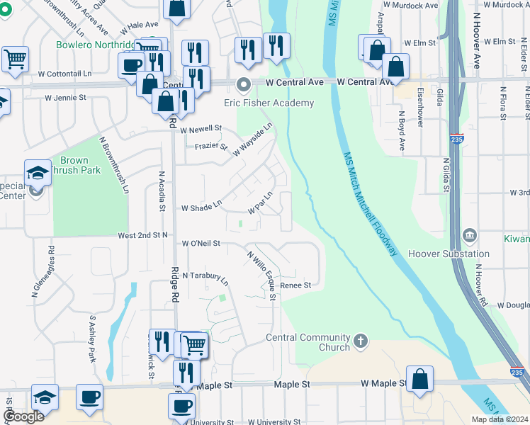 map of restaurants, bars, coffee shops, grocery stores, and more near 6720 West O'Neil Street in Wichita