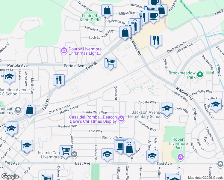map of restaurants, bars, coffee shops, grocery stores, and more near 3973 Duke Way in Livermore