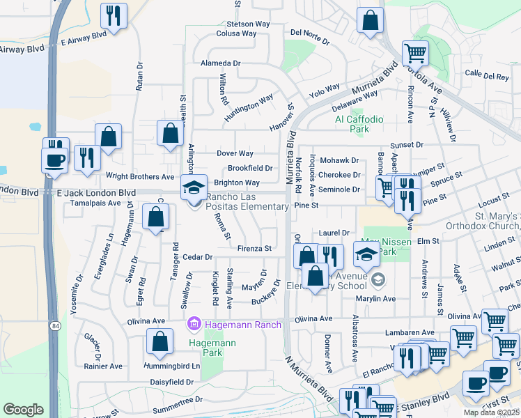 map of restaurants, bars, coffee shops, grocery stores, and more near 635 Zermatt Street in Livermore
