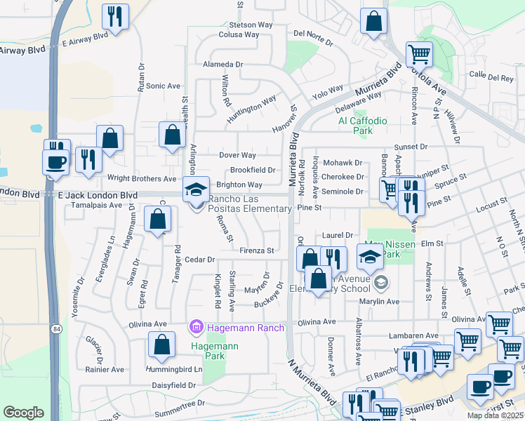 map of restaurants, bars, coffee shops, grocery stores, and more near 635 Zermatt Street in Livermore