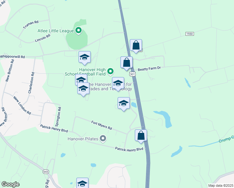 map of restaurants, bars, coffee shops, grocery stores, and more near 10307 Chamberlayne Road in Mechanicsville