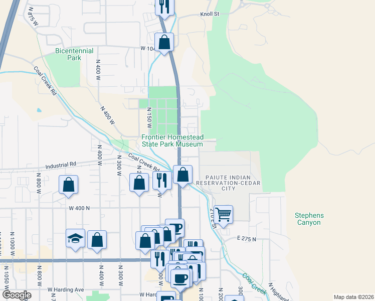 map of restaurants, bars, coffee shops, grocery stores, and more near 690 North Main Street in Cedar City