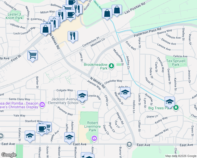 map of restaurants, bars, coffee shops, grocery stores, and more near 4667 Laurie Common in Livermore