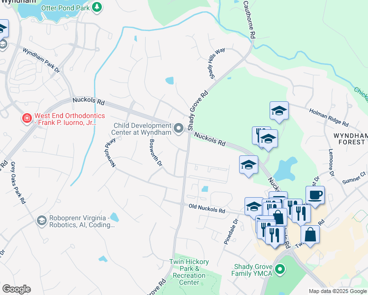 map of restaurants, bars, coffee shops, grocery stores, and more near 11601 Kenilworth Place in Glen Allen