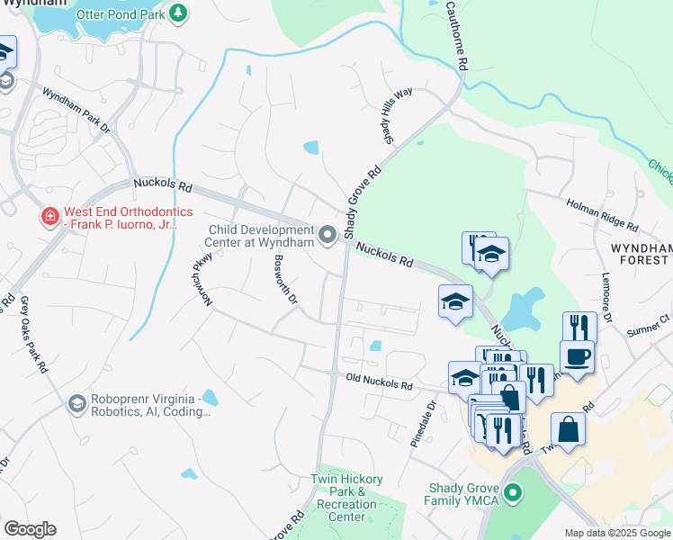 map of restaurants, bars, coffee shops, grocery stores, and more near 11601 Kenilworth Place in Glen Allen