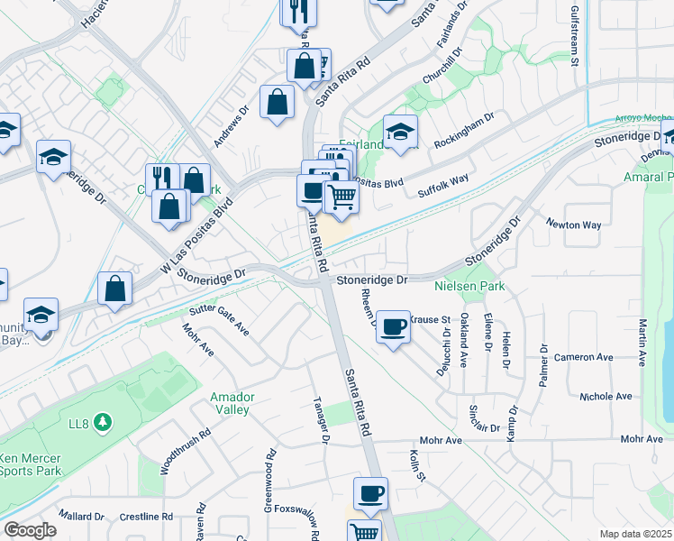 map of restaurants, bars, coffee shops, grocery stores, and more near 4380 Diavila Avenue in Pleasanton