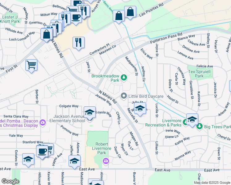 map of restaurants, bars, coffee shops, grocery stores, and more near 4721 Nicol Common in Livermore