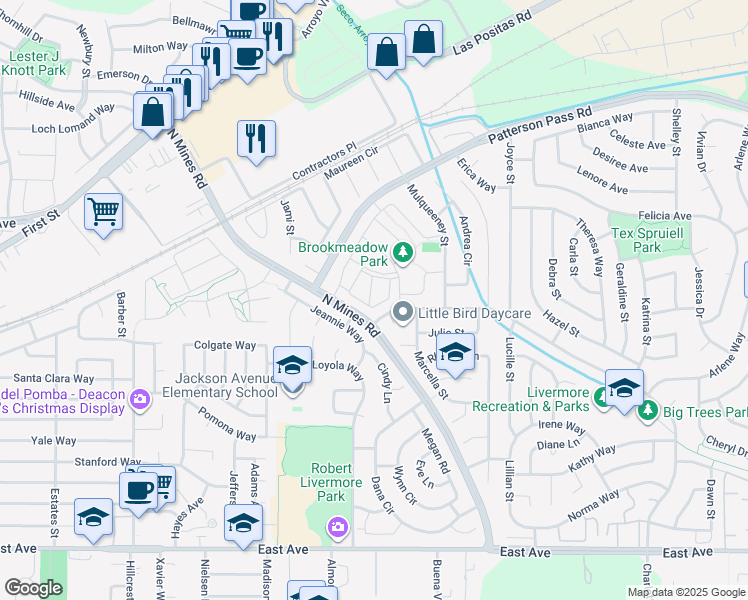 map of restaurants, bars, coffee shops, grocery stores, and more near 4667 Laurie Common in Livermore
