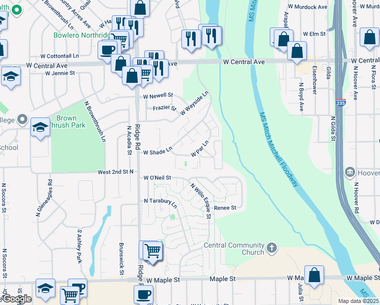 map of restaurants, bars, coffee shops, grocery stores, and more near 6812 West Par Lane in Wichita