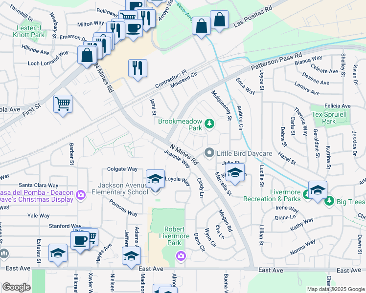 map of restaurants, bars, coffee shops, grocery stores, and more near 4655 Nicol Common in Livermore