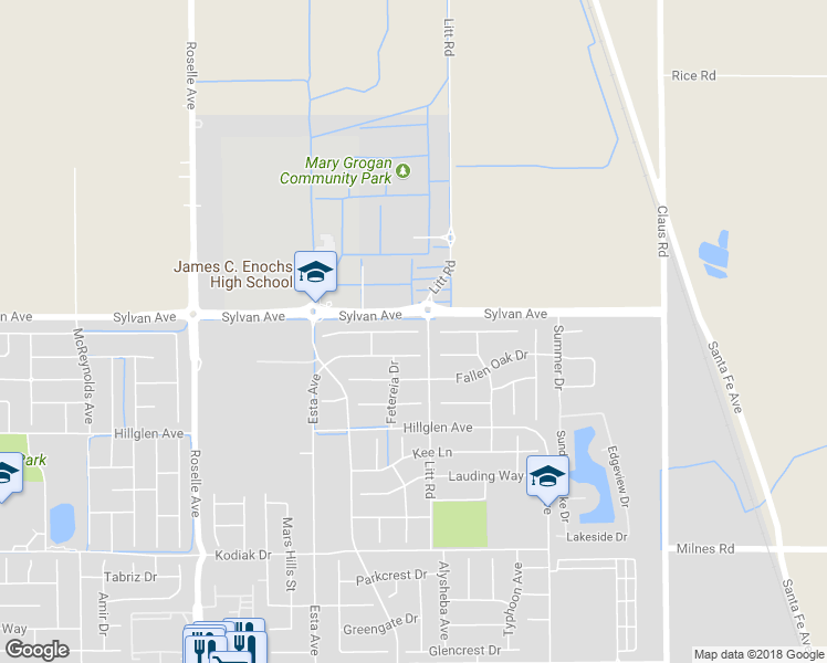 map of restaurants, bars, coffee shops, grocery stores, and more near 3477 Yerington Court in Modesto